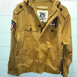 Tan Hooded Jacket with Patches